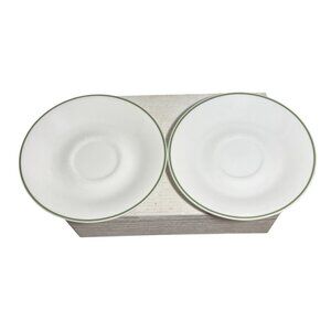 Corelle By Corning Saucer Plate Meadow White Green Trim 6.25" Vintage Set of 2